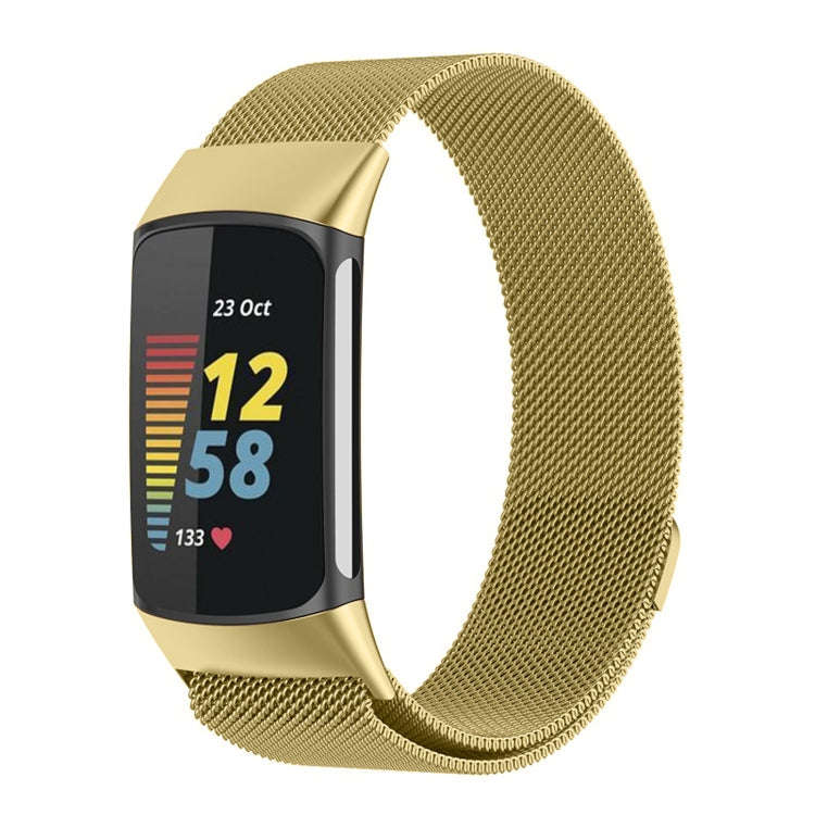 For Fitbit Charge 6 Milan Magnetic Metal Steel Mesh Watch Band(Gold)