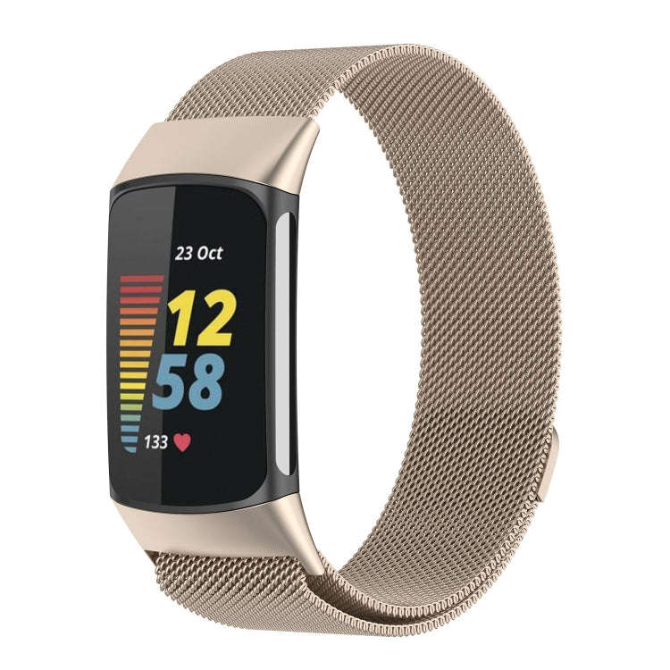 For Fitbit Charge 6 Milan Magnetic Metal Steel Mesh Watch Band(Champagne)