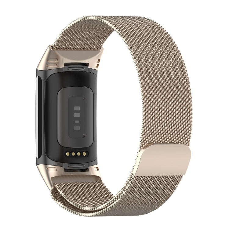 For Fitbit Charge 6 Milan Magnetic Metal Steel Mesh Watch Band(Champagne)