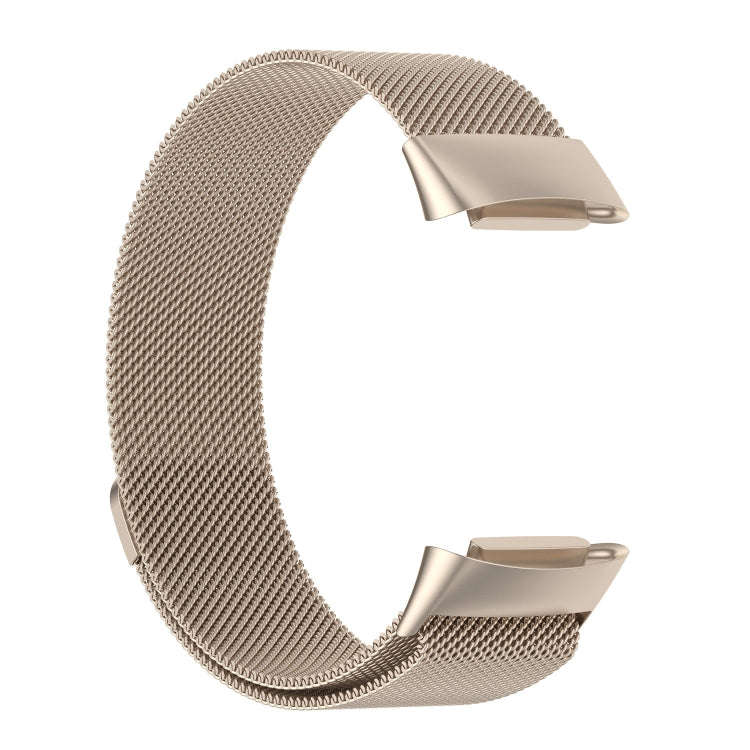 For Fitbit Charge 6 Milan Magnetic Metal Steel Mesh Watch Band(Champagne)