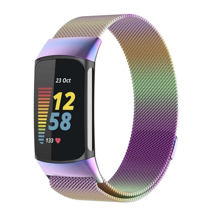 For Fitbit Charge 6 Milan Magnetic Metal Steel Mesh Watch Band(Colorful)