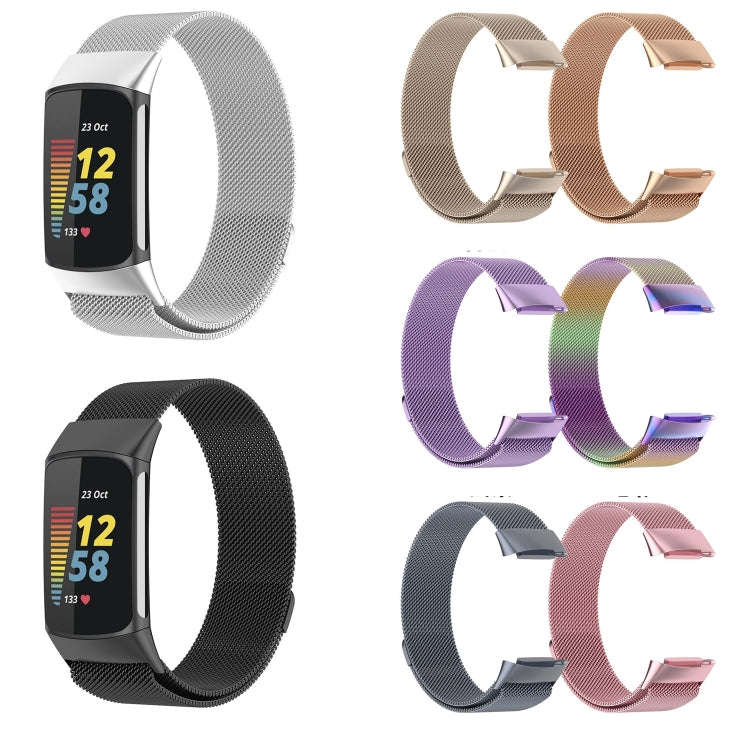 For Fitbit Charge 6 Milan Magnetic Metal Steel Mesh Watch Band(Gold)