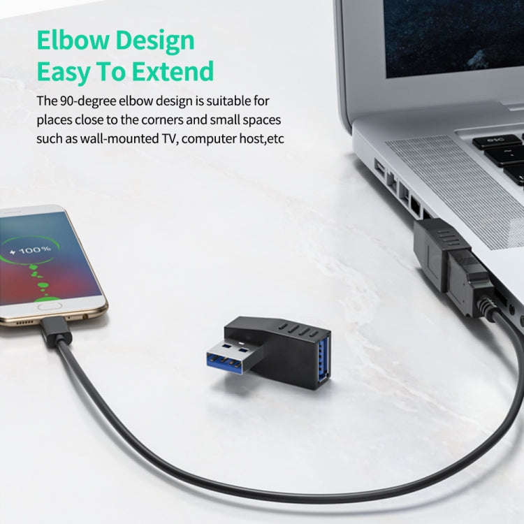 ENKAY USB 3.0 Adapter 90 Degree Angle Male to Female Combo Coupler Extender Connector, Angle:Hori...