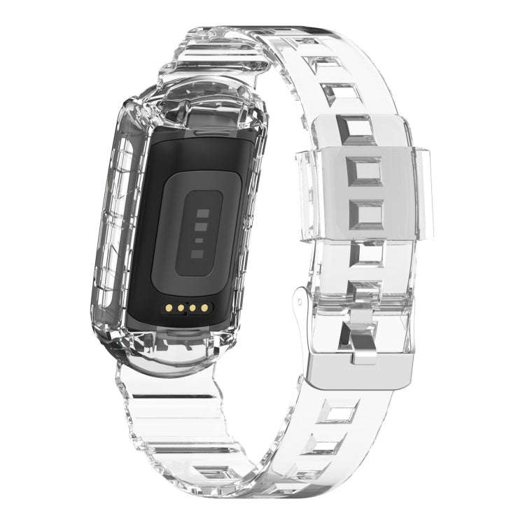 For Fitbit Charge 6 / 5 / 4 / 3 Armor Integrated TPU Watch Band(Transparent)