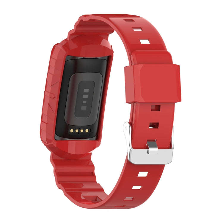 For Fitbit Charge 6 / 5 / 4 / 3 Armor Integrated TPU Watch Band(Red)