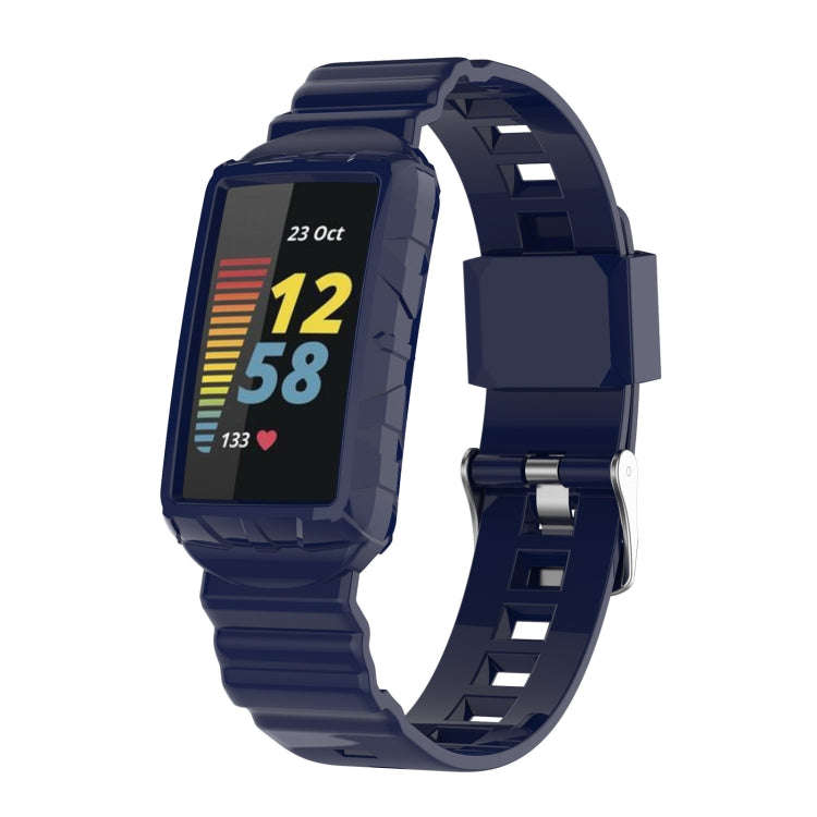 For Fitbit Charge 6 / 5 / 4 / 3 Armor Integrated TPU Watch Band(Navy Blue)