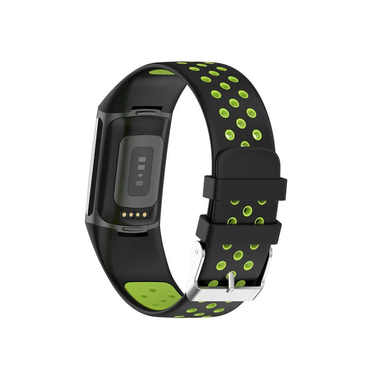 For Fitbit Charge 6 Dual Color Breathable Silicone Watch Band(Black+Lime)