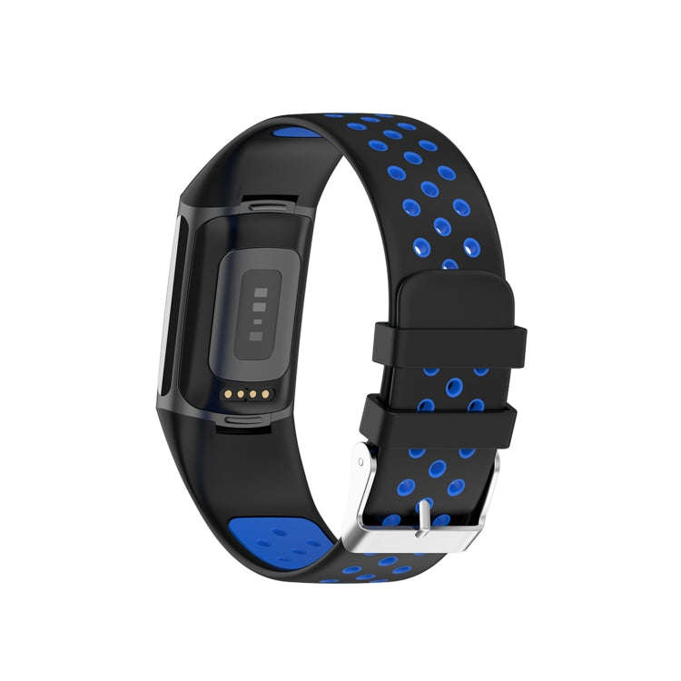 For Fitbit Charge 6 Dual Color Breathable Silicone Watch Band(Black+Blue)