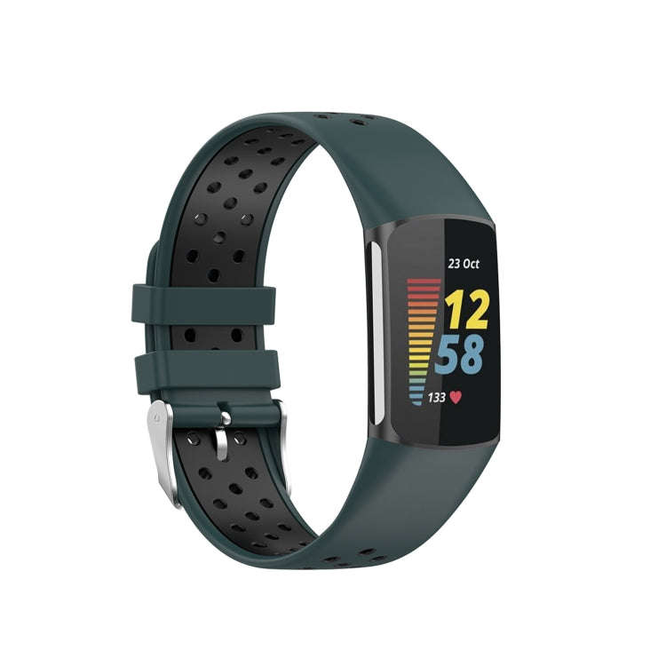 For Fitbit Charge 6 Dual Color Breathable Silicone Watch Band(Green+Black)