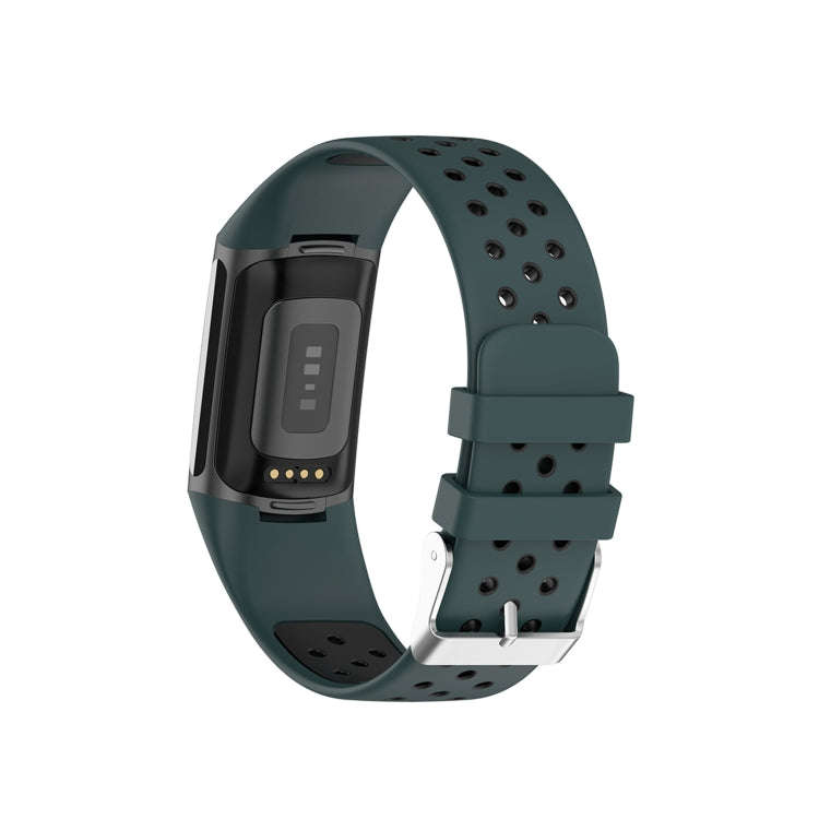 For Fitbit Charge 6 Dual Color Breathable Silicone Watch Band(Green+Black)