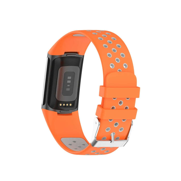 For Fitbit Charge 6 Dual Color Breathable Silicone Watch Band(Orange+Gray)