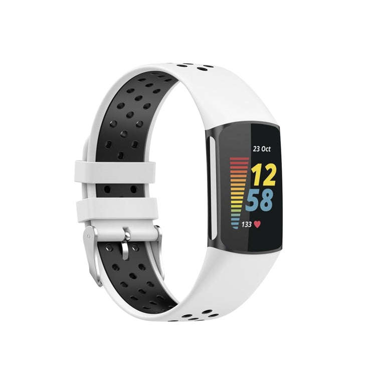 For Fitbit Charge 6 Dual Color Breathable Silicone Watch Band(White+Black)