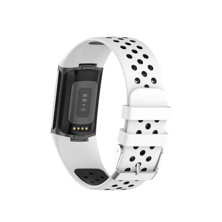 For Fitbit Charge 6 Dual Color Breathable Silicone Watch Band(White+Black)
