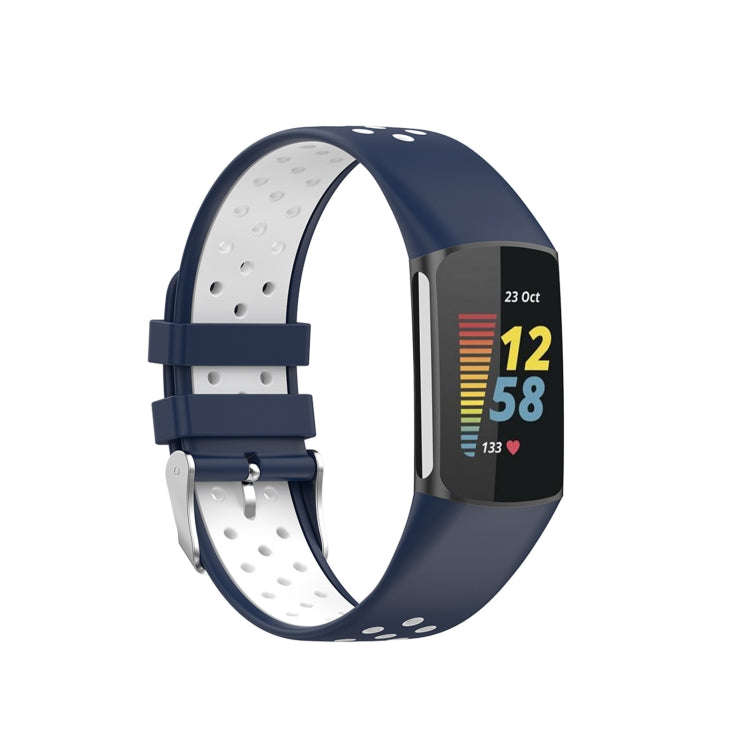 For Fitbit Charge 6 Dual Color Breathable Silicone Watch Band(Blue+White)