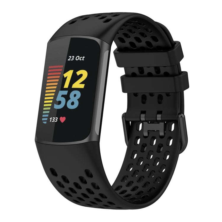 For Fitbit Charge 6 Solid Color Breathable Sports Silicone Watch Band(Black)