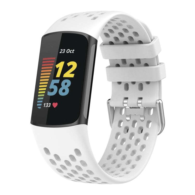 For Fitbit Charge 6 Solid Color Breathable Sports Silicone Watch Band(White)