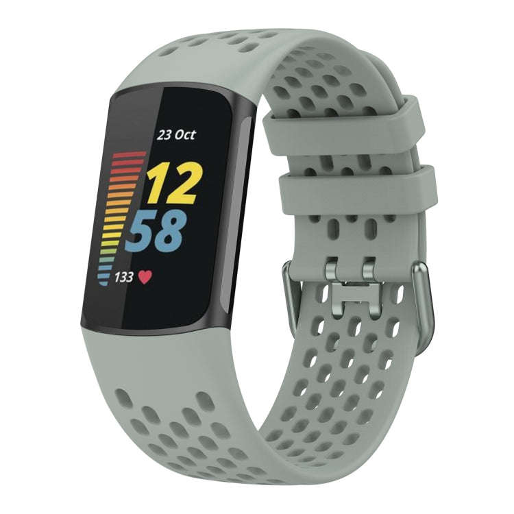For Fitbit Charge 6 Solid Color Breathable Sports Silicone Watch Band(Gray)