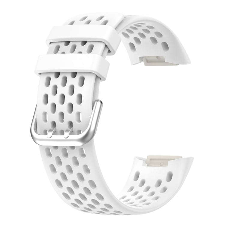 For Fitbit Charge 5 Solid Color Breathable Sports Silicone Watch Band(White)
