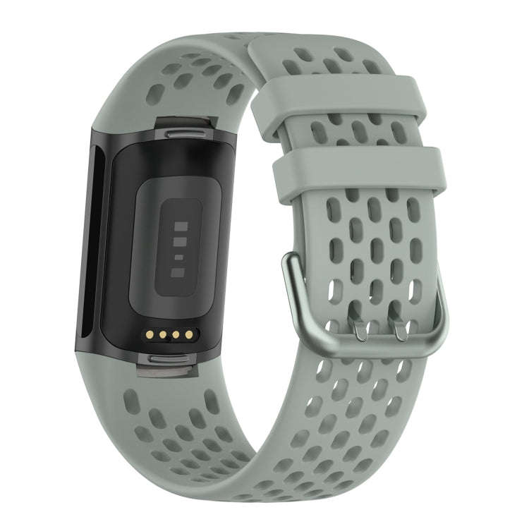 For Fitbit Charge 5 Solid Color Breathable Sports Silicone Watch Band(Gray)