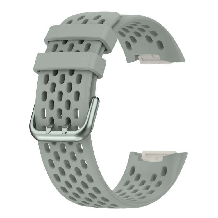 For Fitbit Charge 5 Solid Color Breathable Sports Silicone Watch Band(Gray)