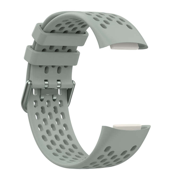 For Fitbit Charge 5 Solid Color Breathable Sports Silicone Watch Band(Gray)