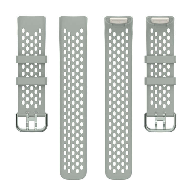 For Fitbit Charge 5 Solid Color Breathable Sports Silicone Watch Band(Gray)