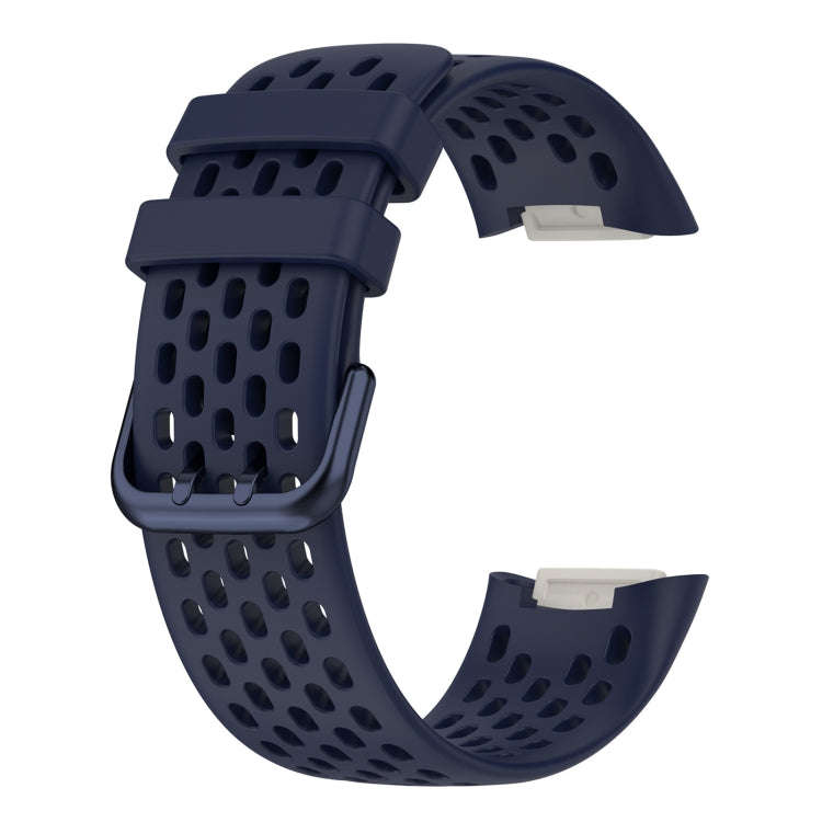 For Fitbit Charge 5 Solid Color Breathable Sports Silicone Watch Band(Dark Blue)