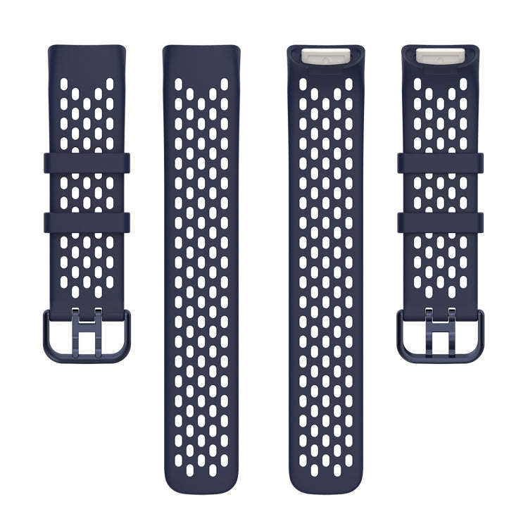 For Fitbit Charge 5 Solid Color Breathable Sports Silicone Watch Band(Dark Blue)