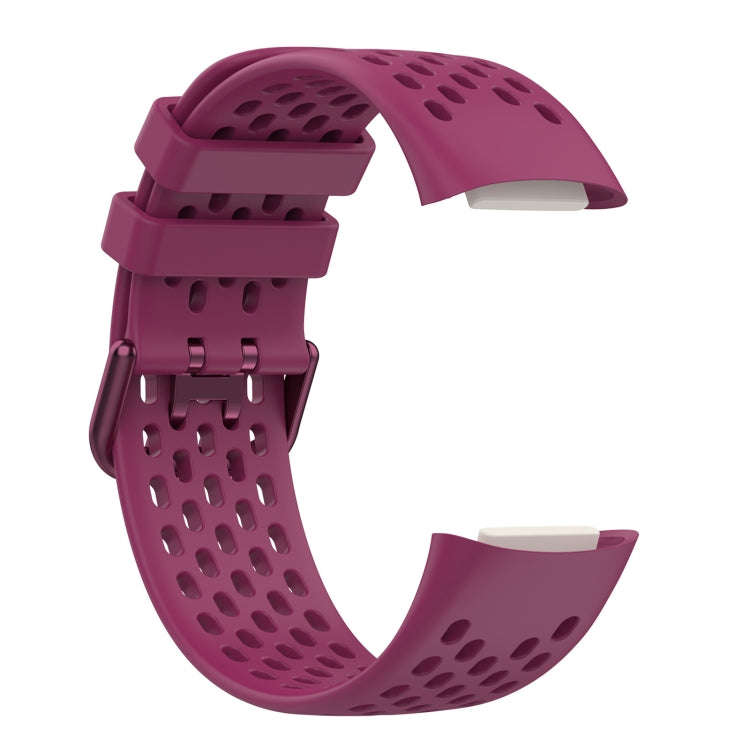 For Fitbit Charge 5 Solid Color Breathable Sports Silicone Watch Band(Wine Red)