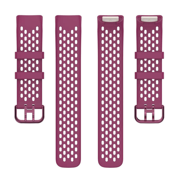 For Fitbit Charge 5 Solid Color Breathable Sports Silicone Watch Band(Wine Red)