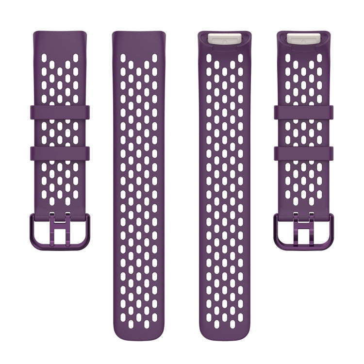 For Fitbit Charge 5 Solid Color Breathable Sports Silicone Watch Band(Dark Purple)