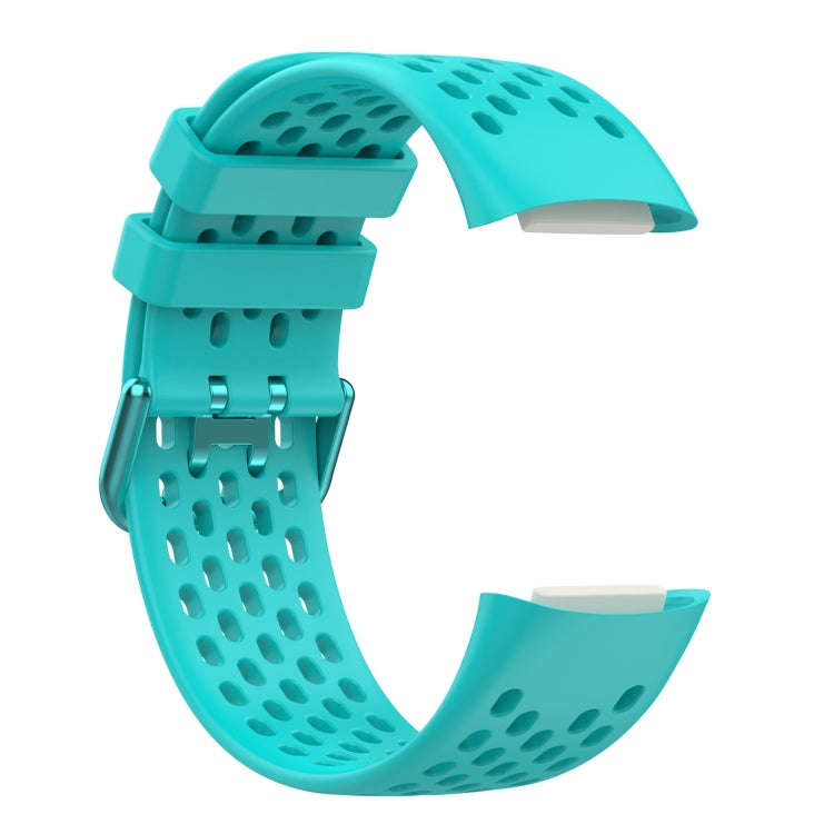 For Fitbit Charge 5 Solid Color Breathable Sports Silicone Watch Band(Teal Green)