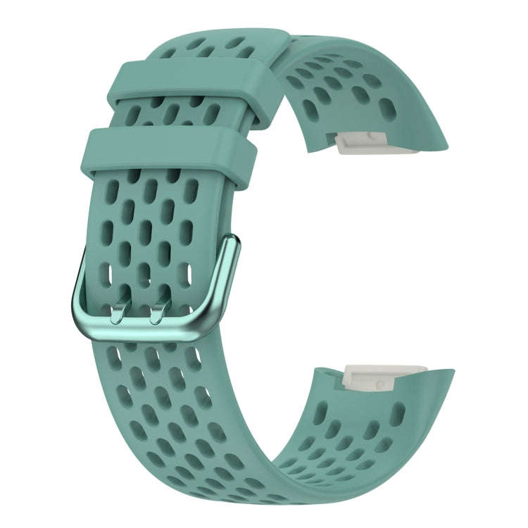 For Fitbit Charge 5 Solid Color Breathable Sports Silicone Watch Band(Pine Green)
