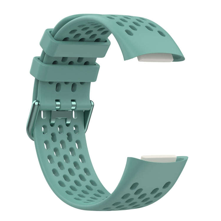 For Fitbit Charge 5 Solid Color Breathable Sports Silicone Watch Band(Pine Green)