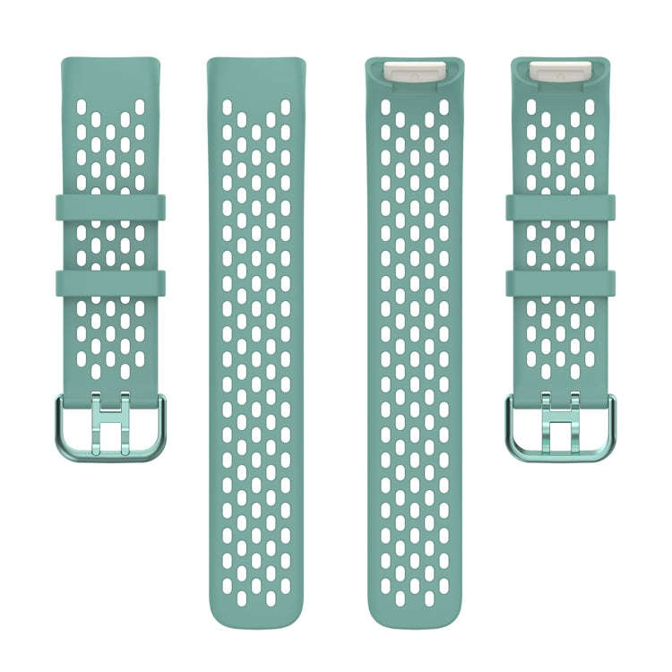 For Fitbit Charge 5 Solid Color Breathable Sports Silicone Watch Band(Pine Green)