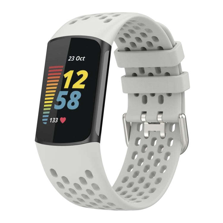 For Fitbit Charge 5 Solid Color Breathable Sports Silicone Watch Band(Starlight Color)