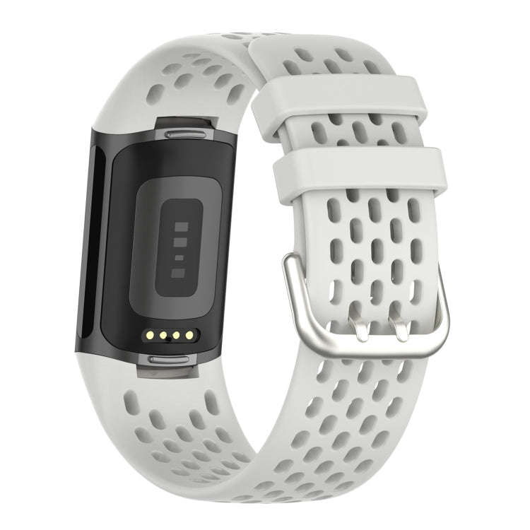 For Fitbit Charge 5 Solid Color Breathable Sports Silicone Watch Band(Starlight Color)