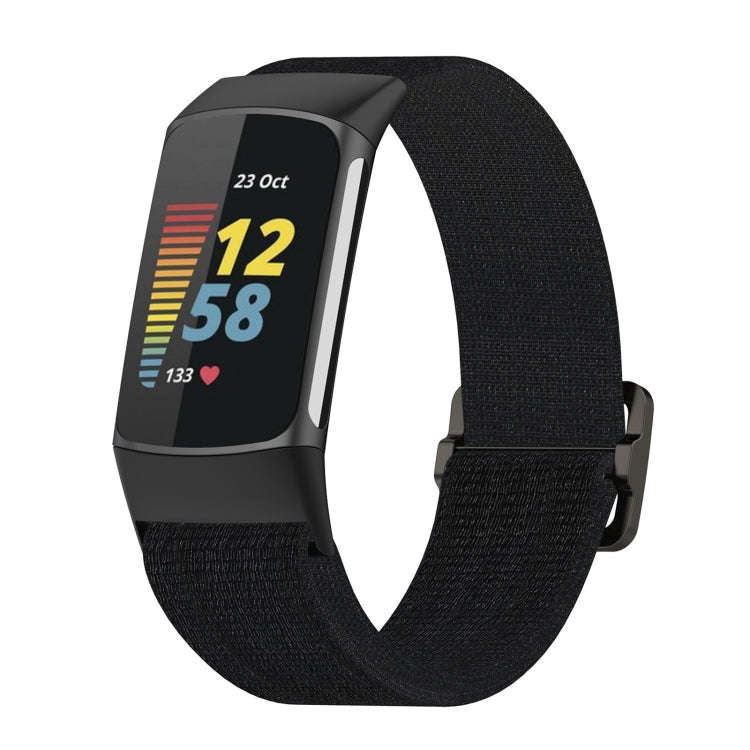 For Fitbit Charge 6 Elastic Nylon Braid Watch Band(Black)