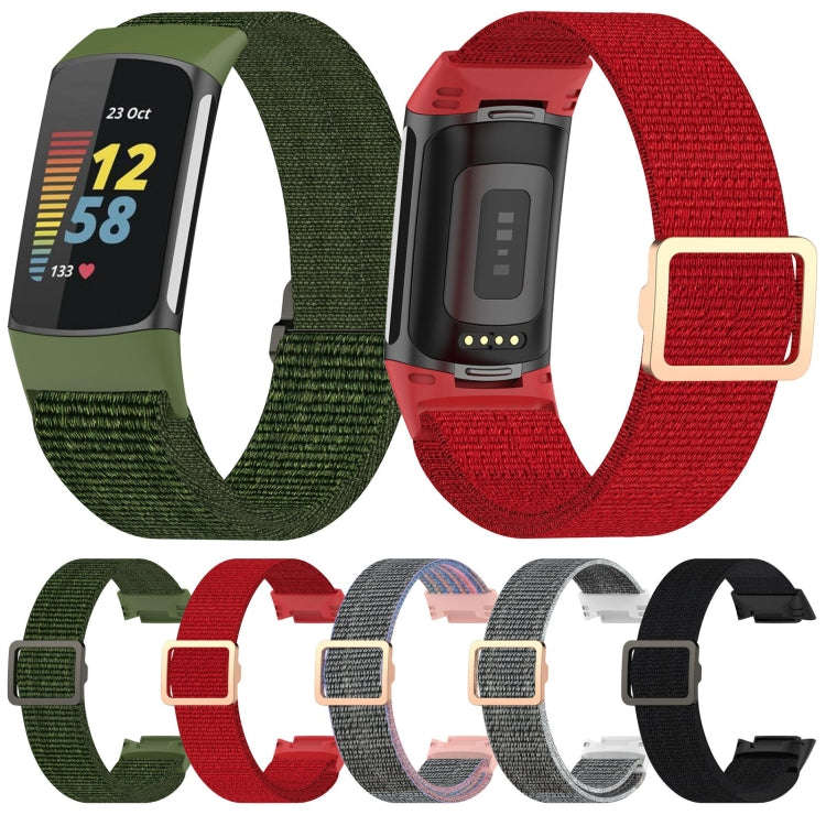 For Fitbit Charge 6 Elastic Nylon Braid Watch Band(Black)