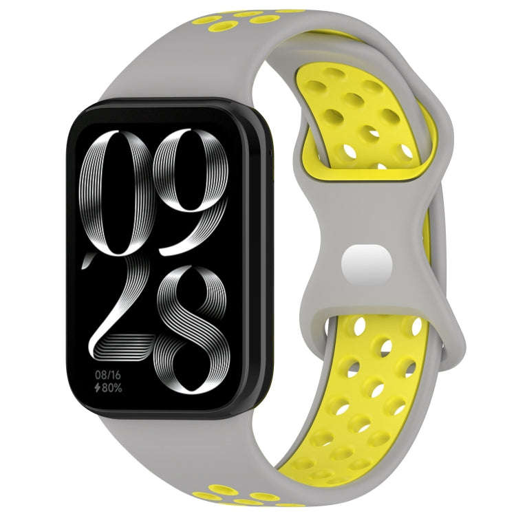 For Xiaomi Smart Band 9 Pro / 8 Pro Dual Color Butterfly Buckle Silicone Watch Band(Gray Yellow)