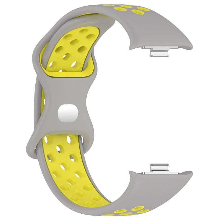 For Xiaomi Smart Band 9 Pro / 8 Pro Dual Color Butterfly Buckle Silicone Watch Band(Gray Yellow)