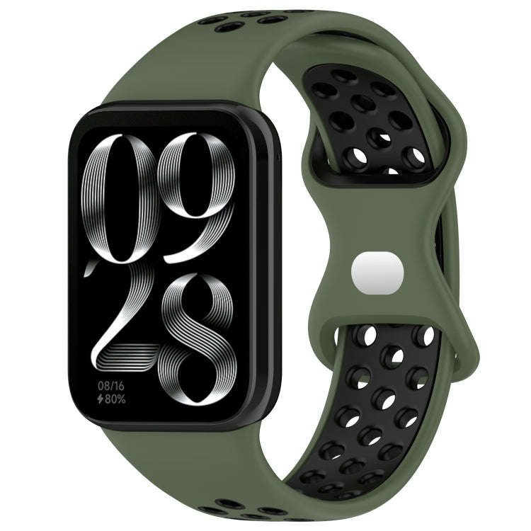 For Xiaomi Smart Band 9 Pro / 8 Pro Dual Color Butterfly Buckle Silicone Watch Band(Olive Green B...
