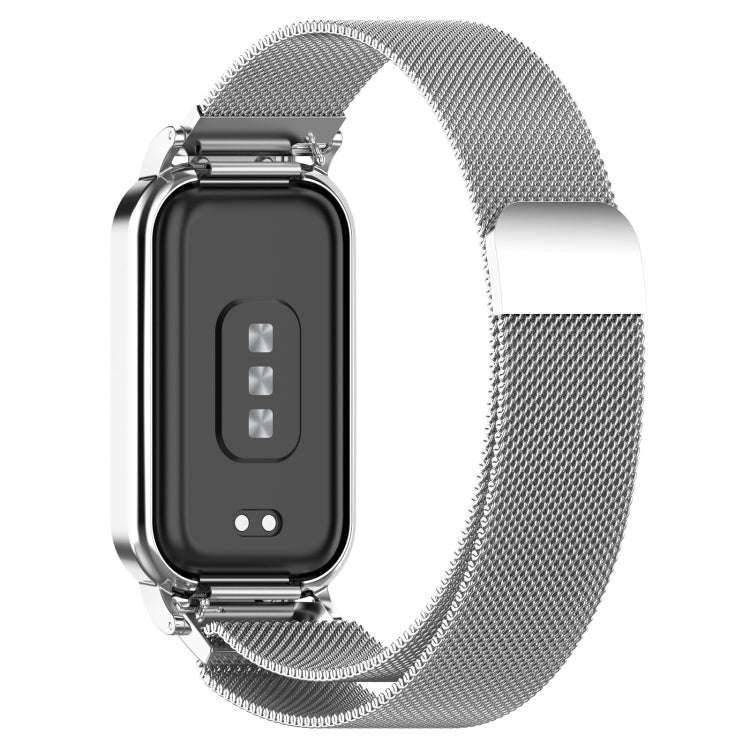 For Xiaomi Mi Band 8 Active Milan Magnetic Metal Steel Mesh Watch Band + Watch Frame(Silver)