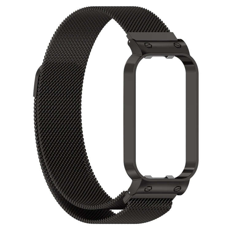 For Xiaomi Mi Band 8 Active Milan Magnetic Metal Steel Mesh Watch Band + Watch Frame(Black)