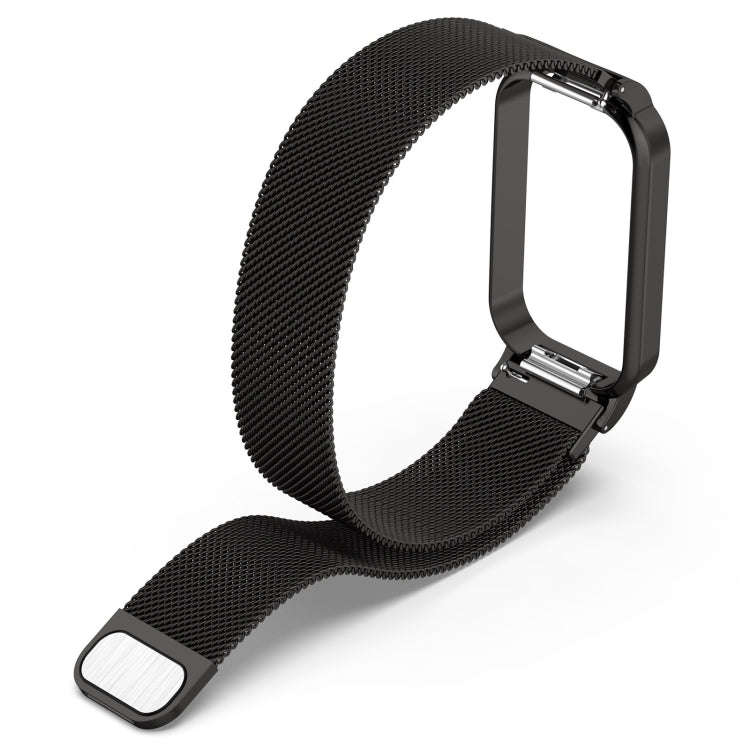 For Xiaomi Mi Band 8 Active Milan Magnetic Metal Steel Mesh Watch Band + Watch Frame(Black)