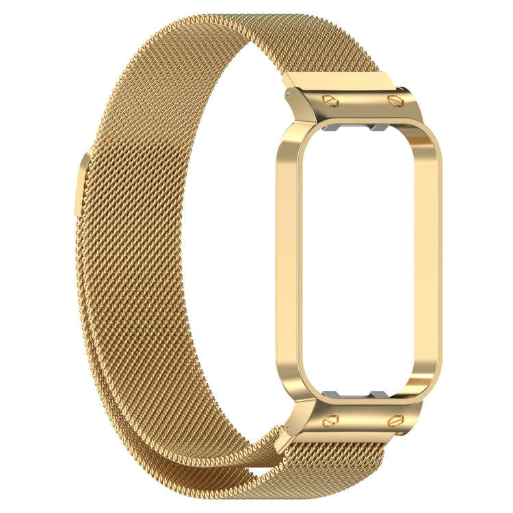 For Xiaomi Mi Band 8 Active Milan Magnetic Metal Steel Mesh Watch Band + Watch Frame(Gold)