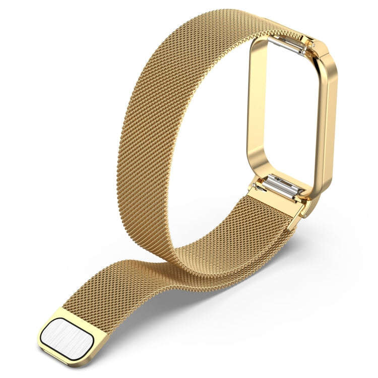 For Xiaomi Mi Band 8 Active Milan Magnetic Metal Steel Mesh Watch Band + Watch Frame(Gold)