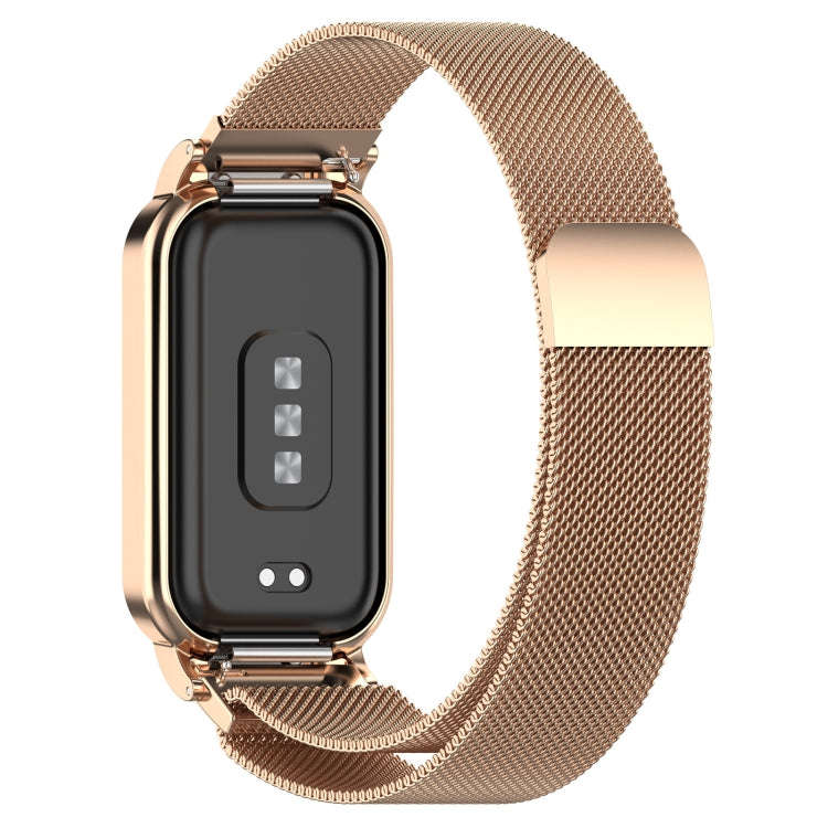 For Xiaomi Mi Band 8 Active Milan Magnetic Metal Steel Mesh Watch Band + Watch Frame(Rose Gold)