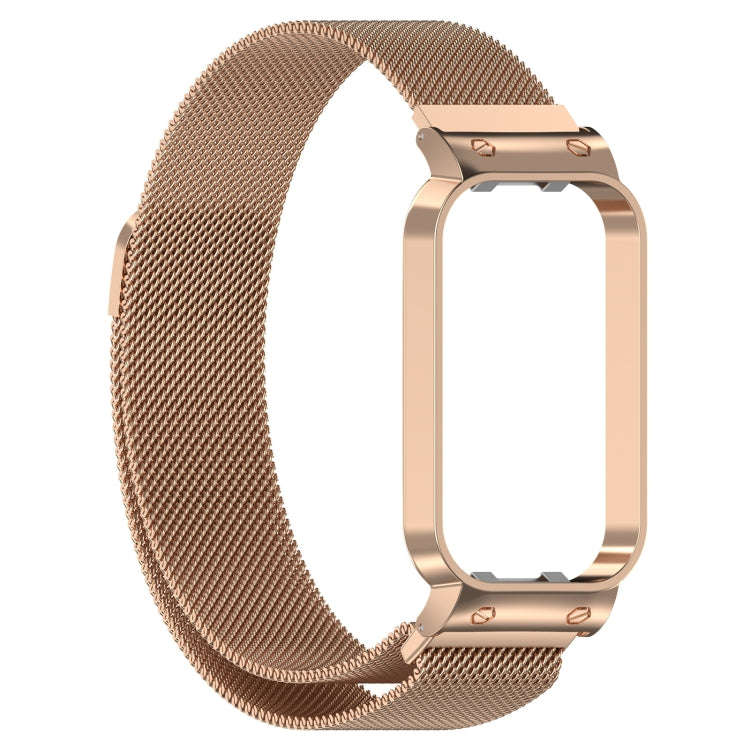 For Xiaomi Mi Band 8 Active Milan Magnetic Metal Steel Mesh Watch Band + Watch Frame(Rose Gold)