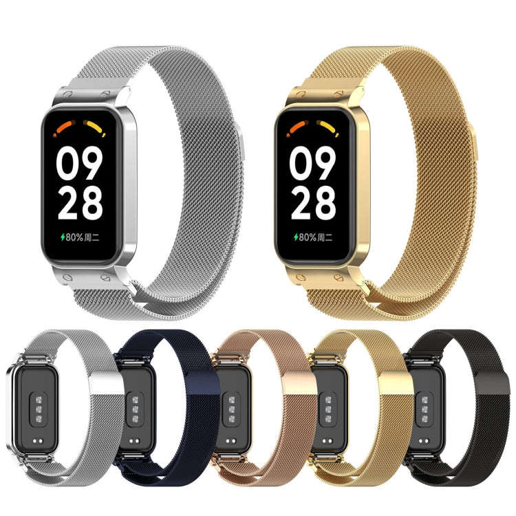 For Xiaomi Mi Band 8 Active Milan Magnetic Metal Steel Mesh Watch Band + Watch Frame(Gold)